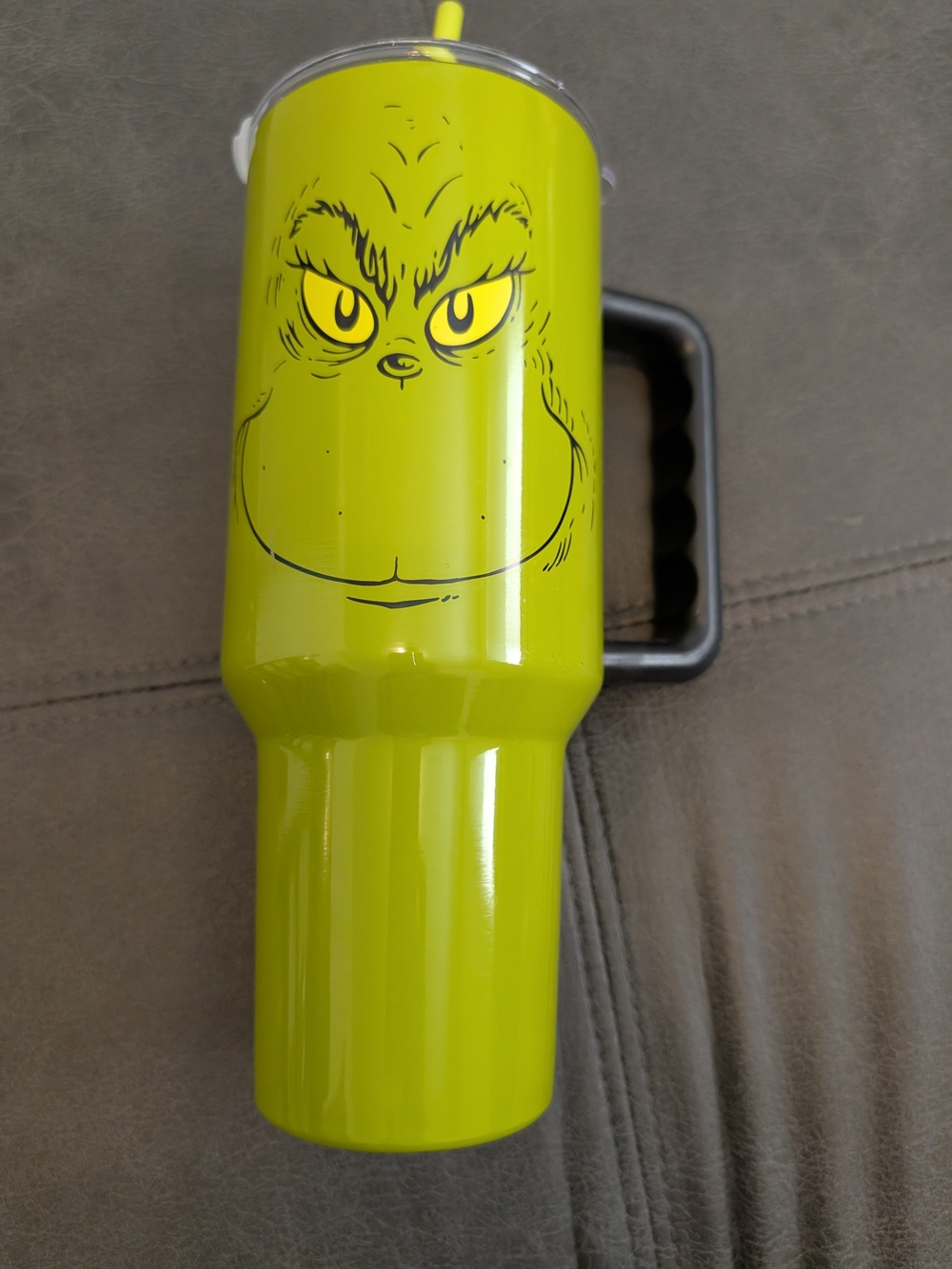 Dr. Seuss Lime Green Grinch Face Travel Tumbler with Handle 40 Oz